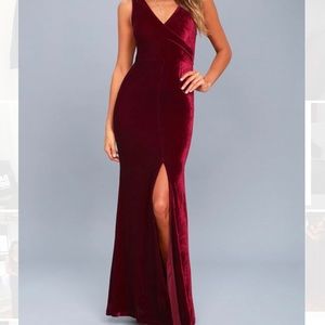 Long red velvet dress
